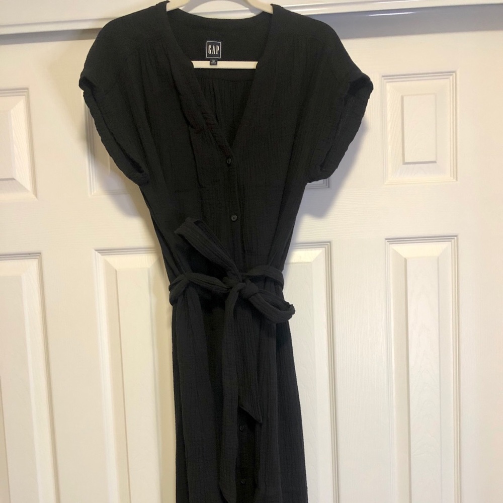 Gap Black Short Sleeve Button Down Gauze Shirt Dress size M